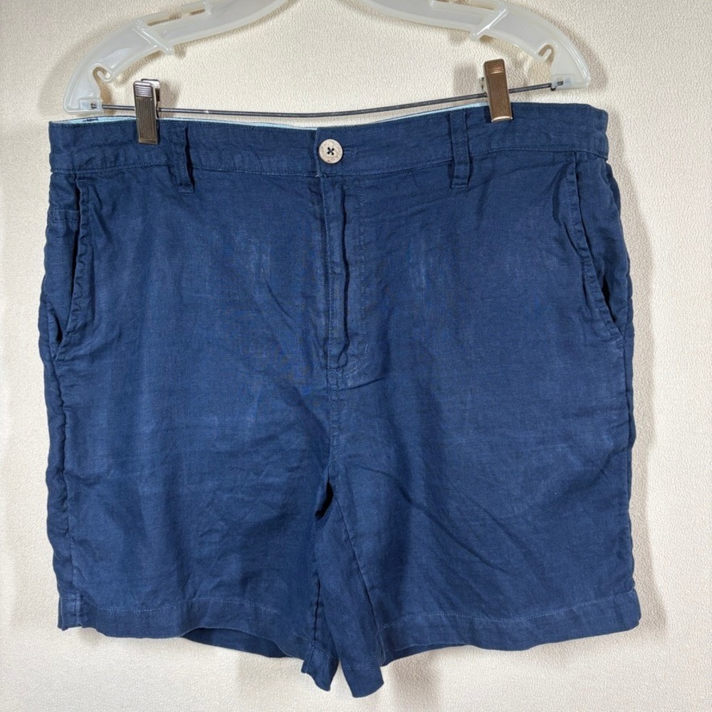 Daniel Hechter Paris Mens Flat Front Linen Shorts Sz 36 Navy Blue Preppy Classic